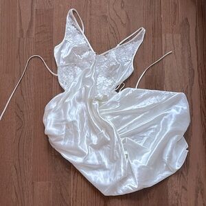 Flora Nikrooz White Satin Lace Maxi Slip Dress